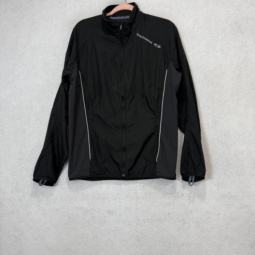Salomon Jacket Mens Large Black ClimaWIND Windbreaker Lightweight Running Hiking